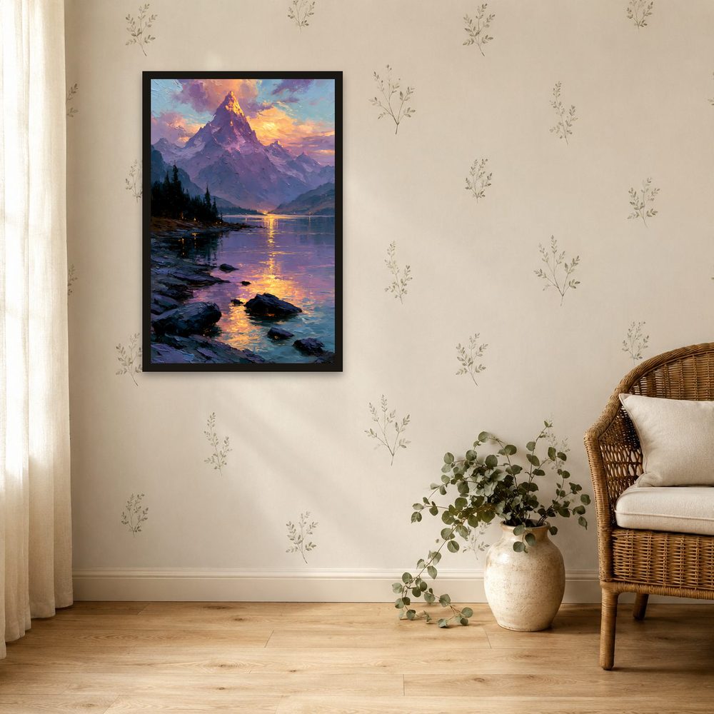 Mountain Lake Sunset impasto oil painting wall art by Brunelvi — Ansicht 4