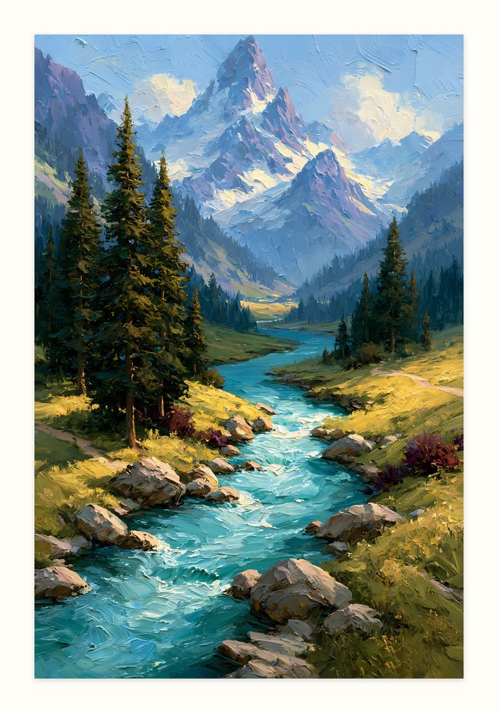 Mountain River II impasto oil painting wall art by Brunelvi