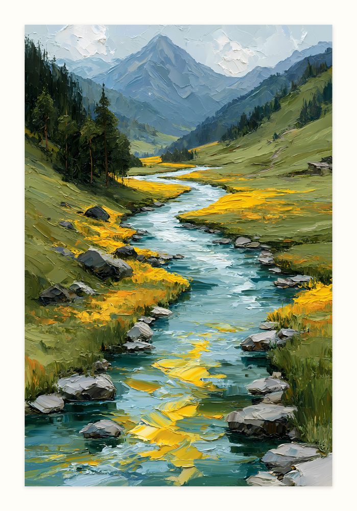 Mountain River impasto oil painting wall art by Brunelvi