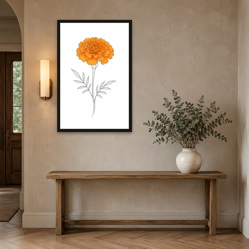 Orange Marigold line art wall art by Brunelvi — Ansicht 2