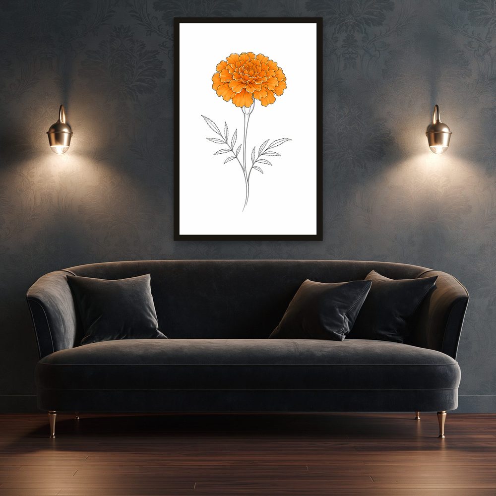 Orange Marigold line art wall art by Brunelvi — Ansicht 3