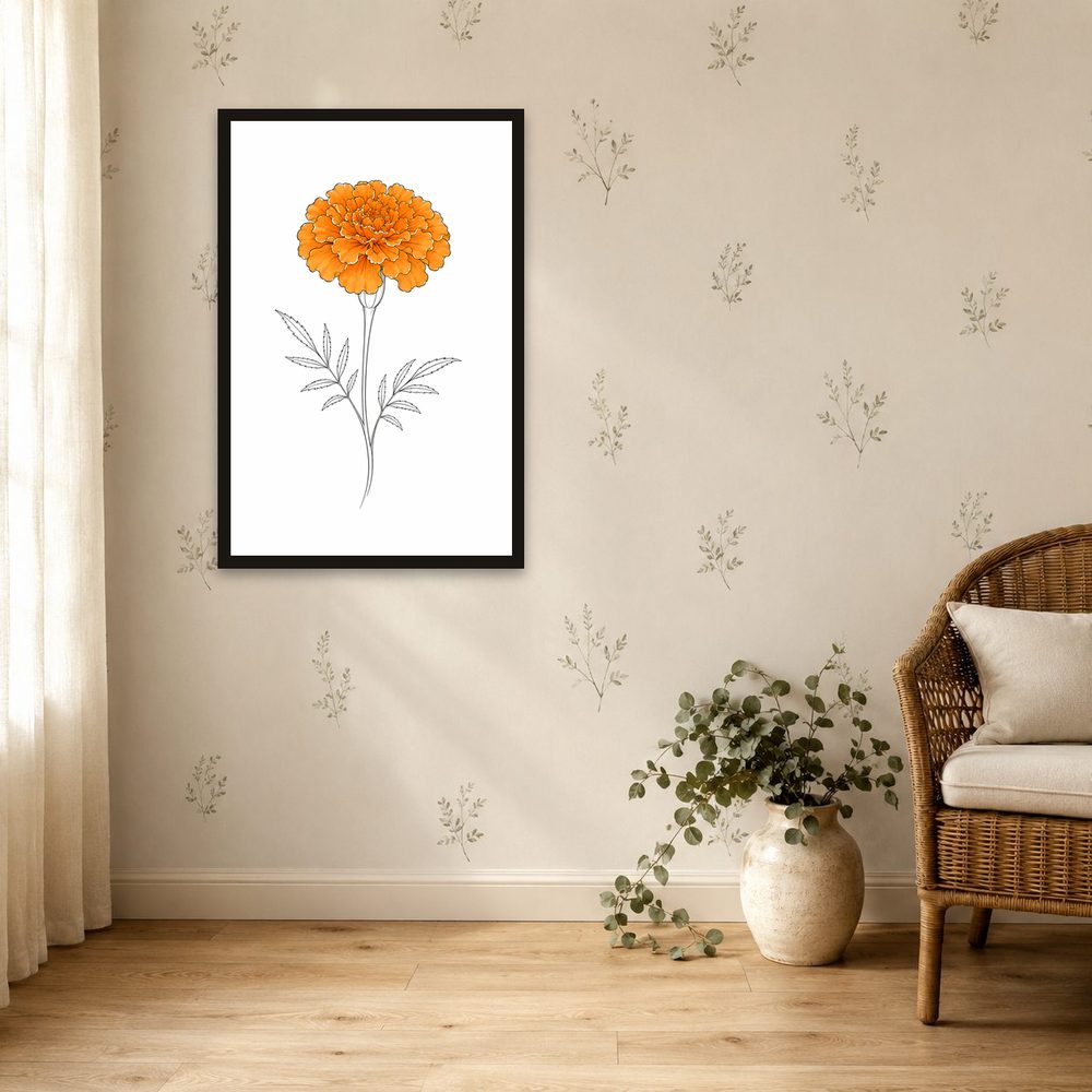 Orange Marigold line art wall art by Brunelvi — Ansicht 4