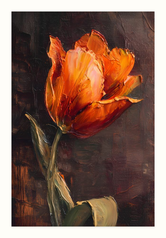 Orange Tulip impasto oil painting wall art by Brunelvi