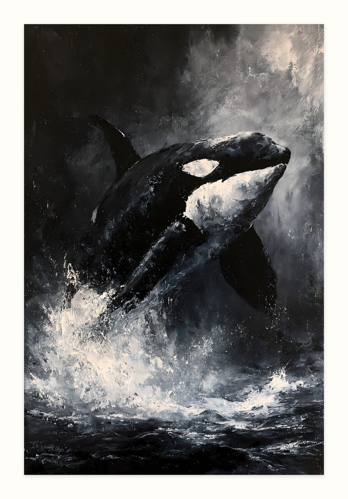 Orca Breaching Ocean impasto oil painting wall art by Brunelvi