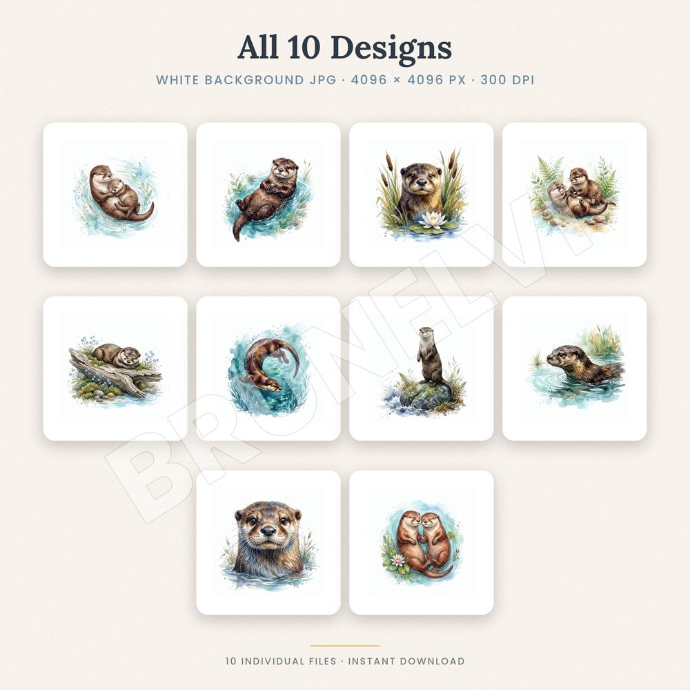 Otter Clipart Bundle — jpg bundles (white bg) clipart by Brunelvi — view 2