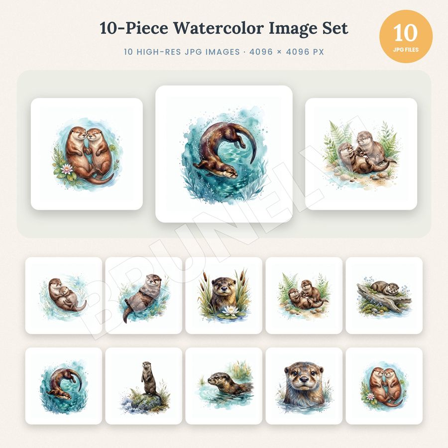 Otter Clipart Bundle — jpg bundles (white bg) clipart by Brunelvi