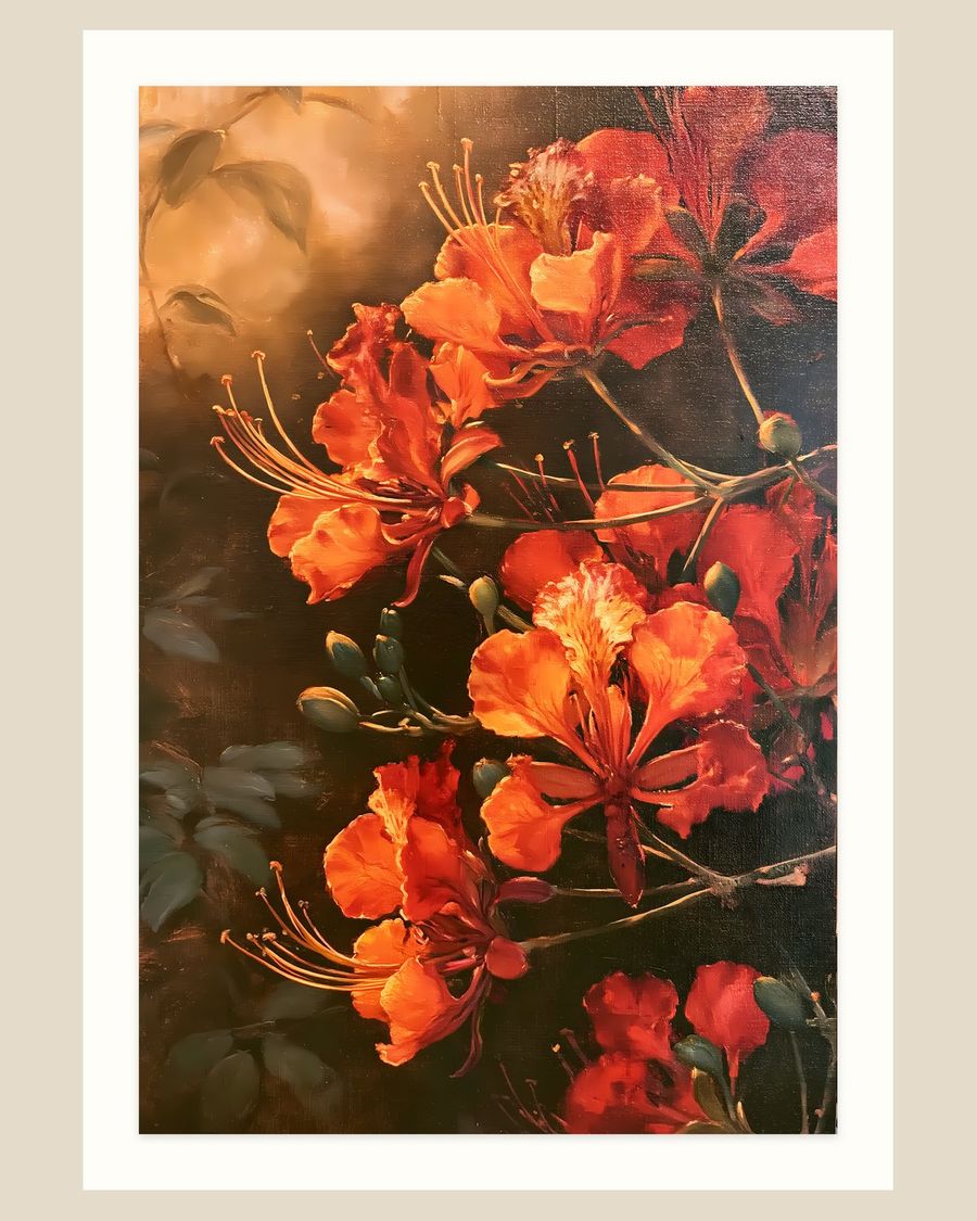 Peacock Flower Blaze — florals art print by Brunelvi