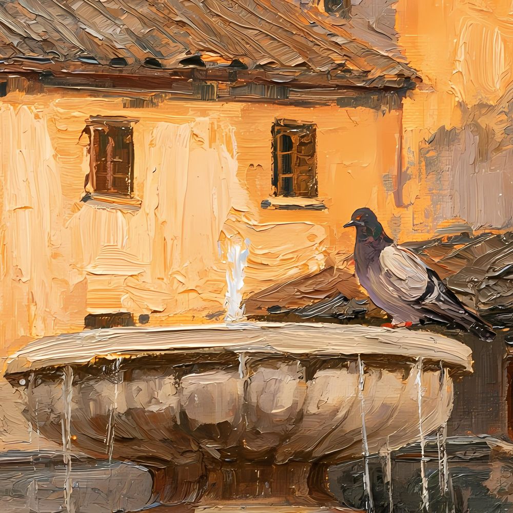 Piazza Fountain Doves — landscapes wall art print by Brunelvi — view 2