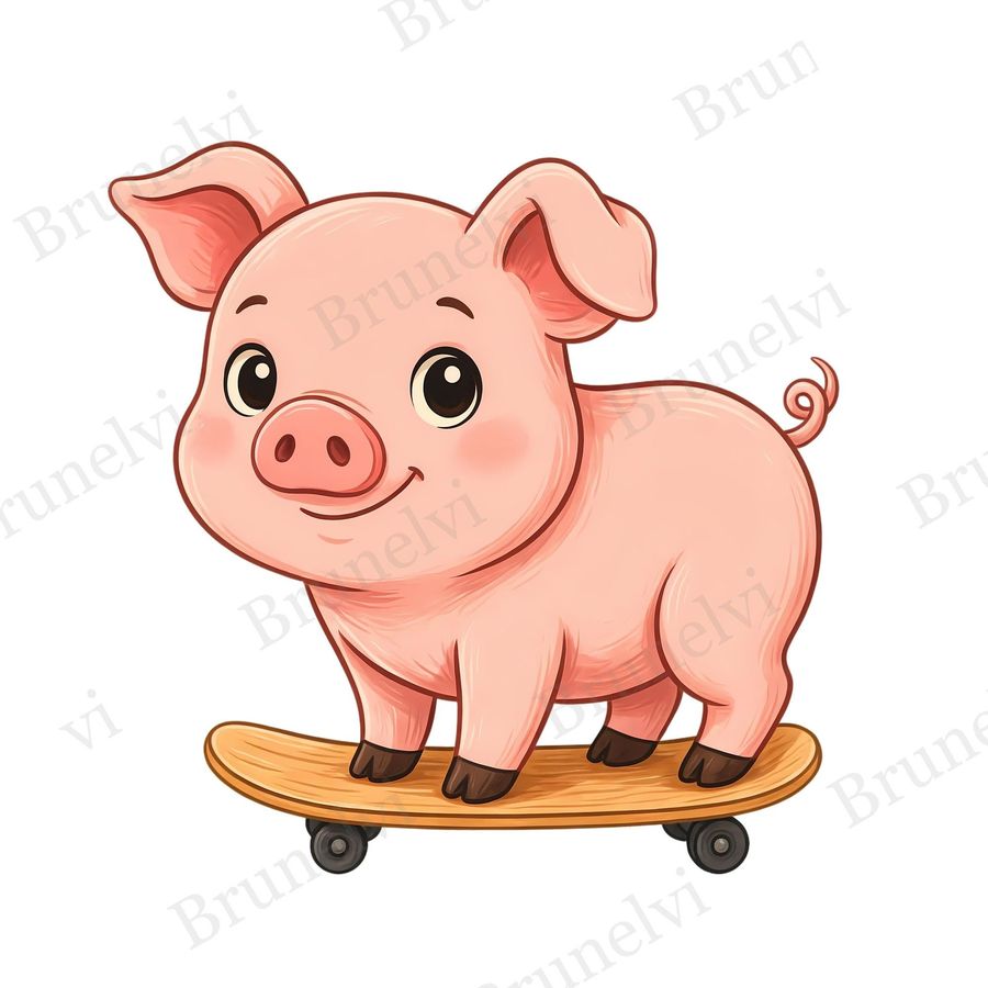 Pig Skateboard Clipart — animal clipart clipart by Brunelvi