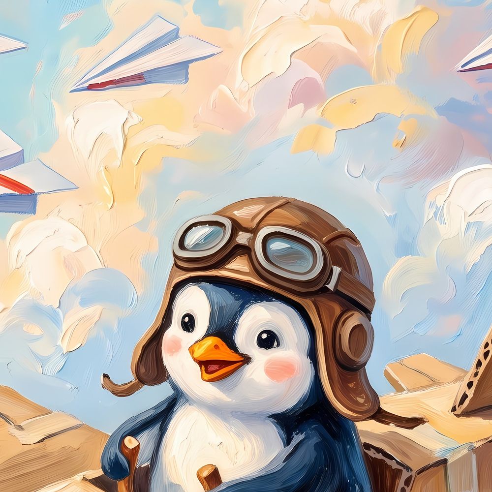 Pilot Penguin Cardboard Plane — kids & nursery wall art print by Brunelvi — view 2