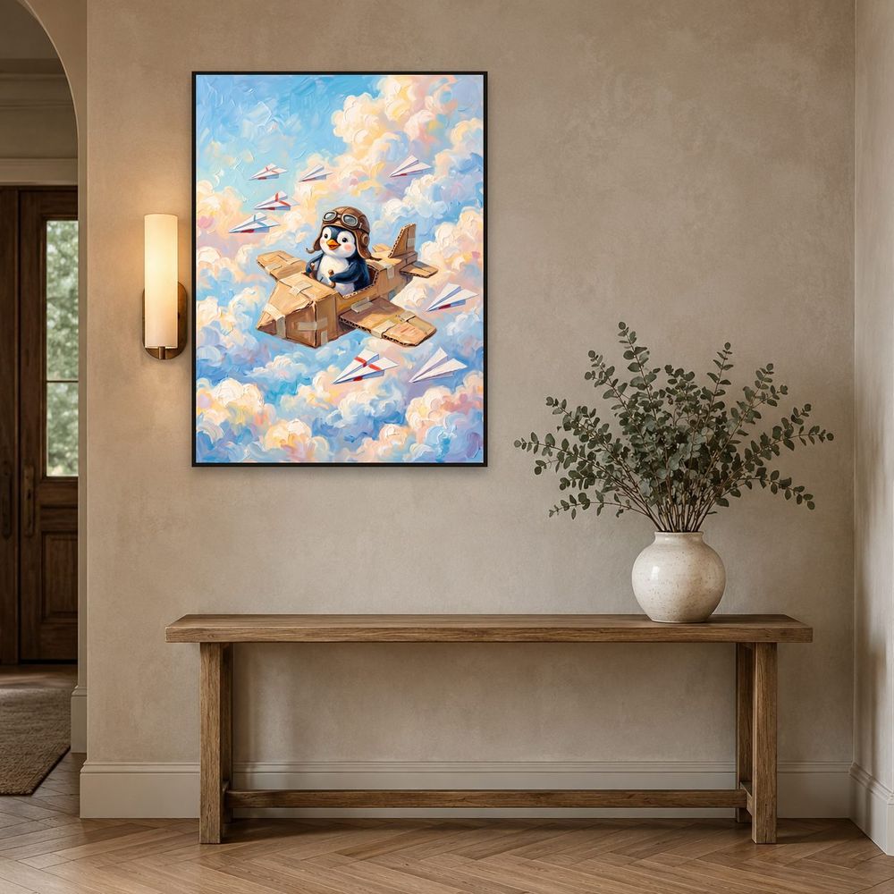 Pilot Penguin Cardboard Plane — kids & nursery wall art print by Brunelvi — view 3