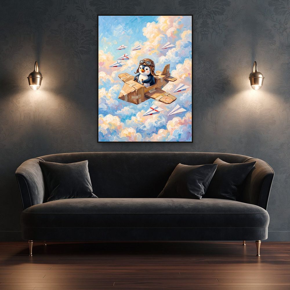 Pilot Penguin Cardboard Plane — kids & nursery wall art print by Brunelvi — view 4