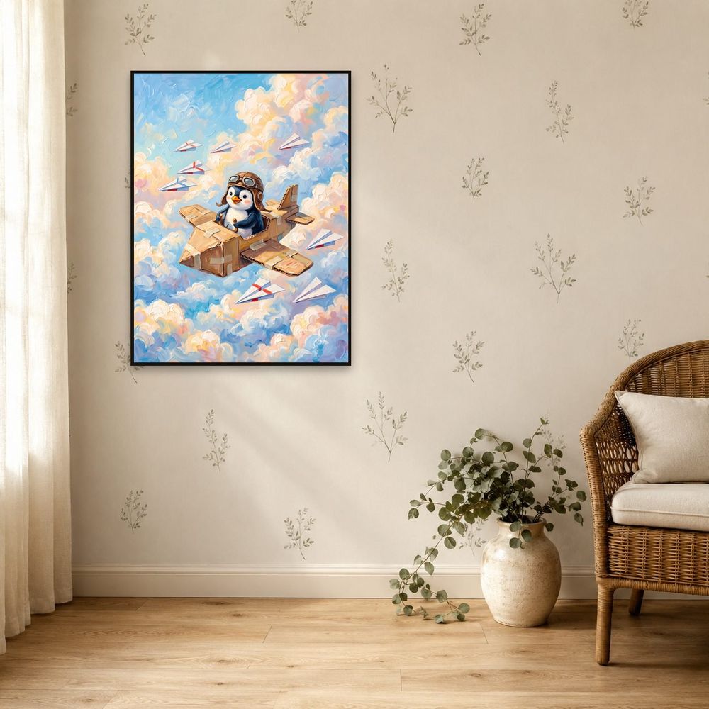 Pilot Penguin Cardboard Plane — kids & nursery wall art print by Brunelvi — view 5