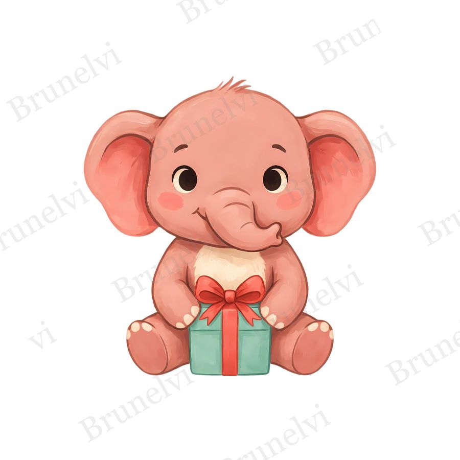 Pink Elephant with Gift Clipart — animal clipart clipart by Brunelvi