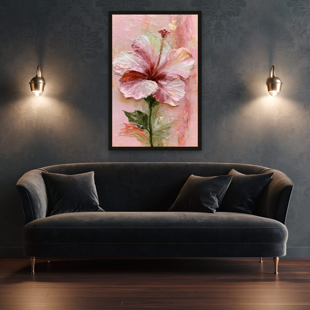 Pink Hibiscus impasto oil painting wall art by Brunelvi — Ansicht 3