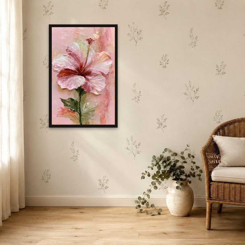 Pink Hibiscus impasto oil painting wall art by Brunelvi — Ansicht 4