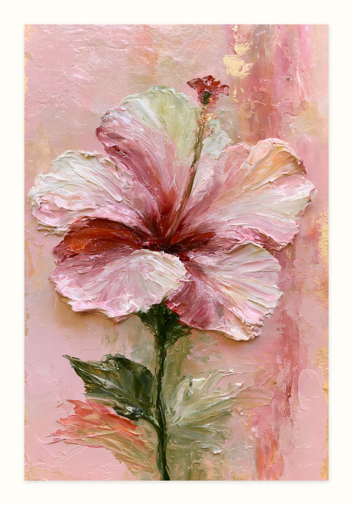 Pink Hibiscus impasto oil painting wall art by Brunelvi