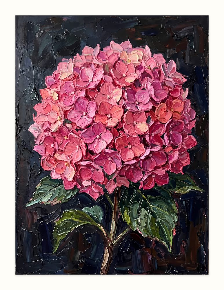 Pink Hydrangea impasto oil painting wall art by Brunelvi