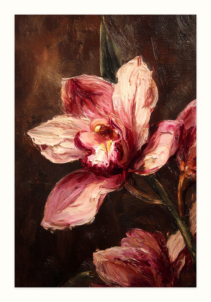 Pink Orchid impasto oil painting wall art by Brunelvi