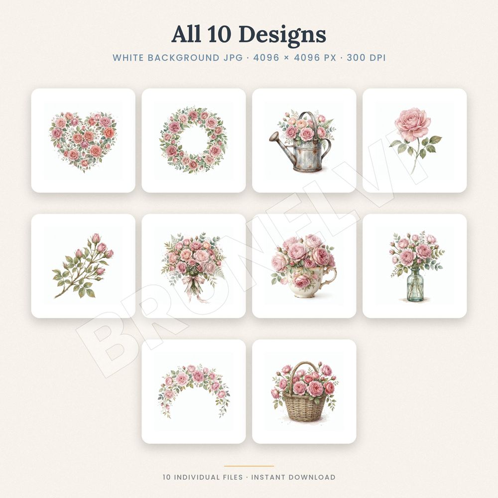Pink Rose Clipart Bundle — jpg bundles (white bg) clipart by Brunelvi — view 2
