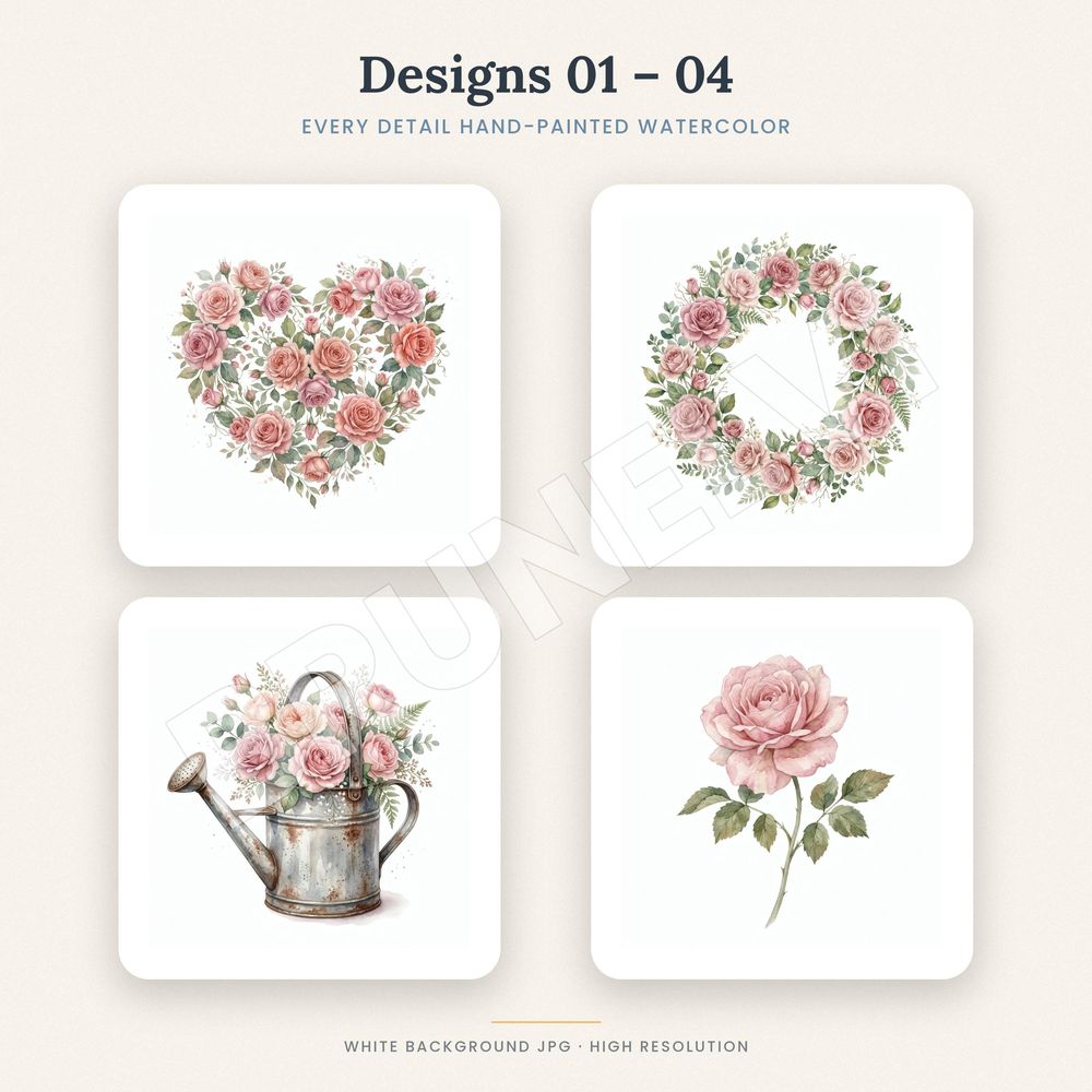 Pink Rose Clipart Bundle — jpg bundles (white bg) clipart by Brunelvi — view 3