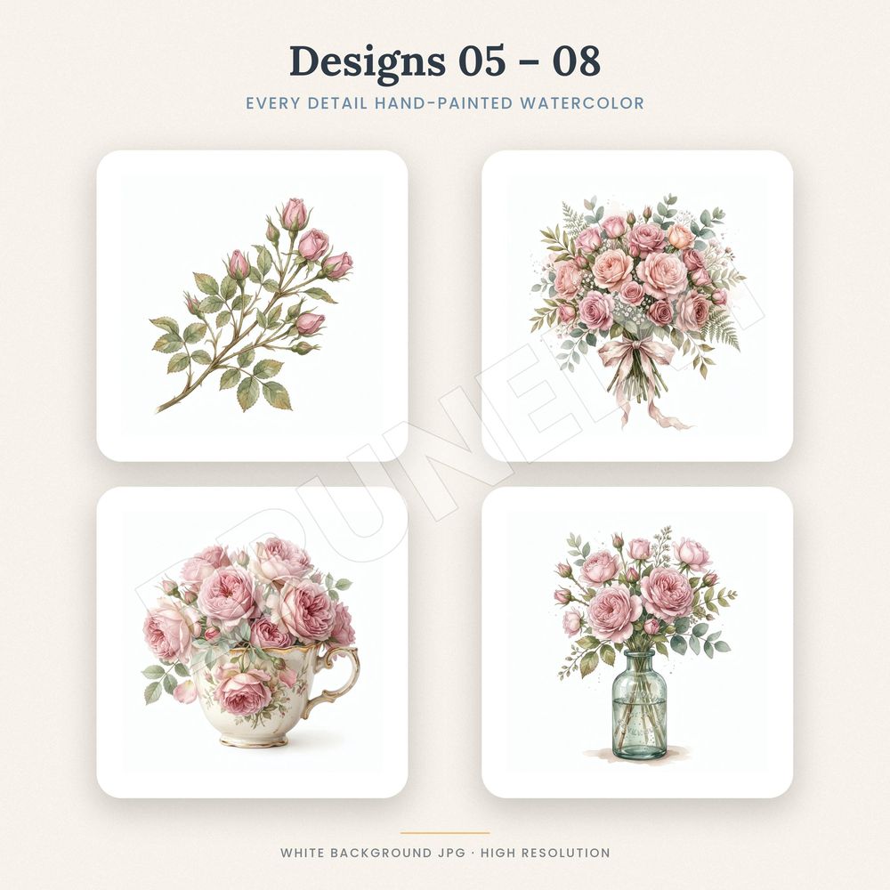 Pink Rose Clipart Bundle — jpg bundles (white bg) clipart by Brunelvi — view 4