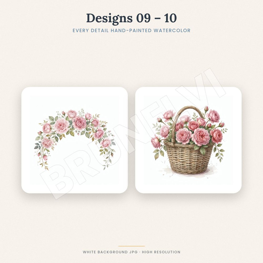 Pink Rose Clipart Bundle — jpg bundles (white bg) clipart by Brunelvi — view 5