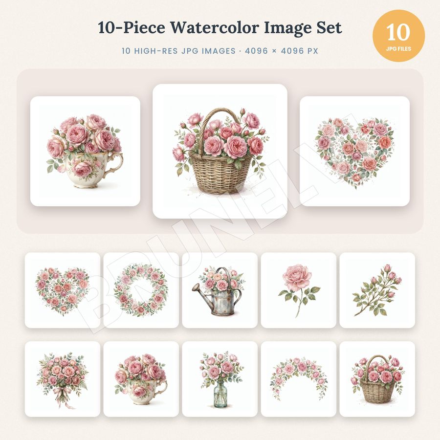Pink Rose Clipart Bundle — jpg bundles (white bg) clipart by Brunelvi