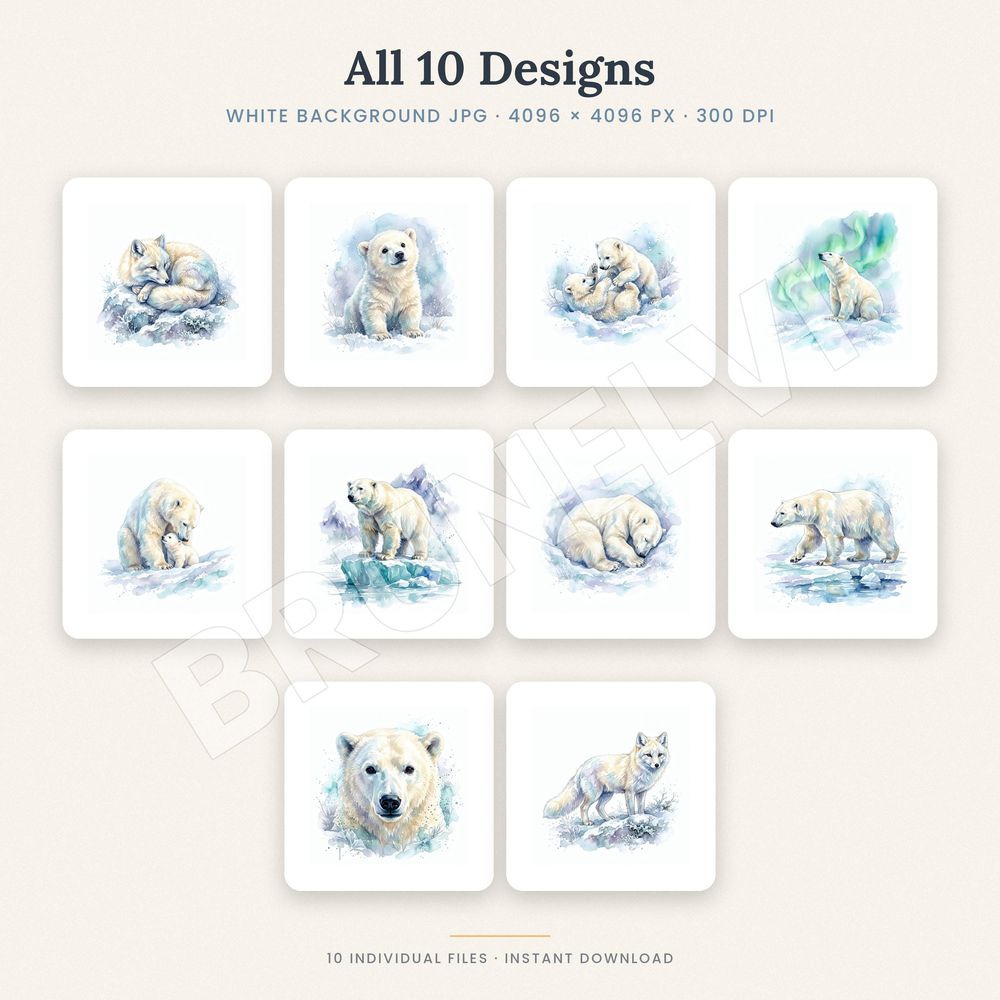 Polar Bear Clipart Bundle — jpg bundles (white bg) clipart by Brunelvi — view 2
