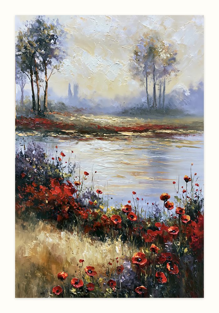 Poppy Lake impasto oil painting wall art by Brunelvi