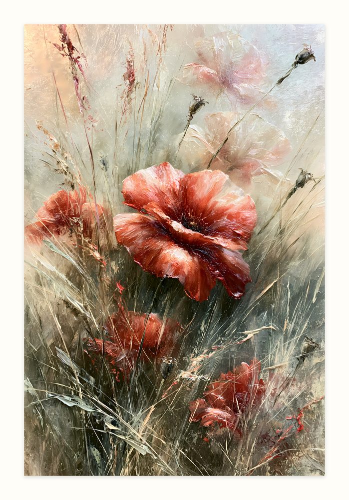 Poppy Meadow impasto oil painting wall art by Brunelvi