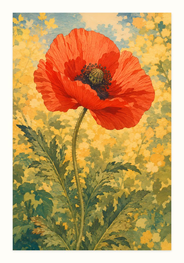 Poppy Woodcut woodcut print wall art by Brunelvi