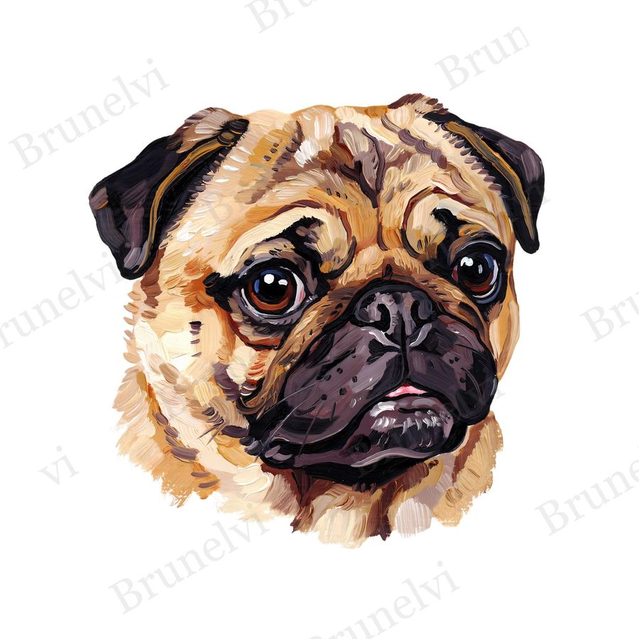 Pug Oil Painting Clipart — animal clipart clipart by Brunelvi