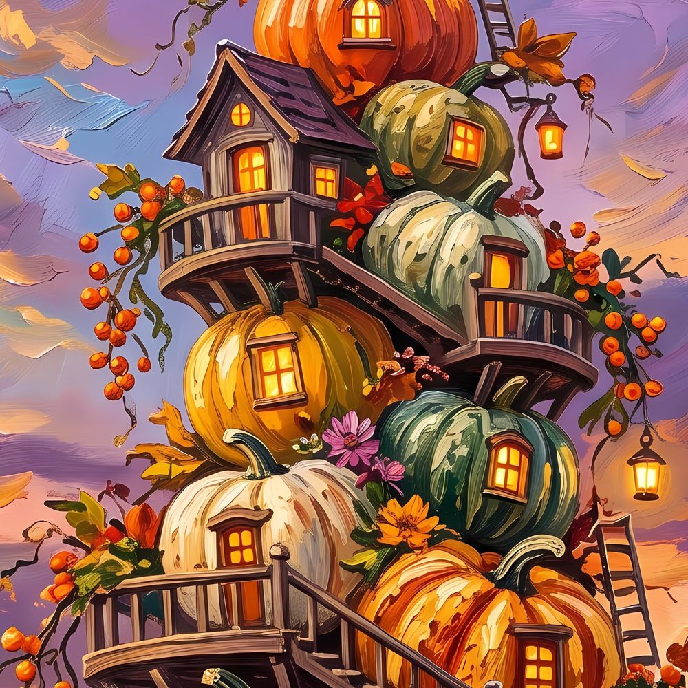 Pumpkin Cottage Tower — fantasy wall art print by Brunelvi — view 2