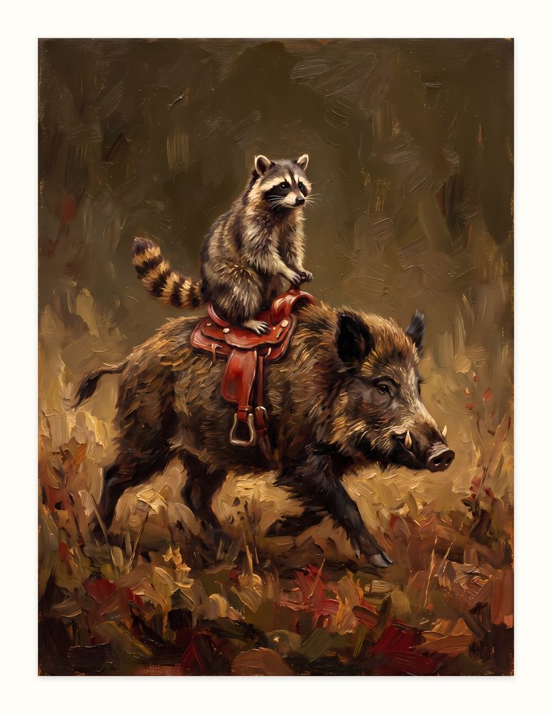 Raccoon Rider impasto oil painting wall art by Brunelvi