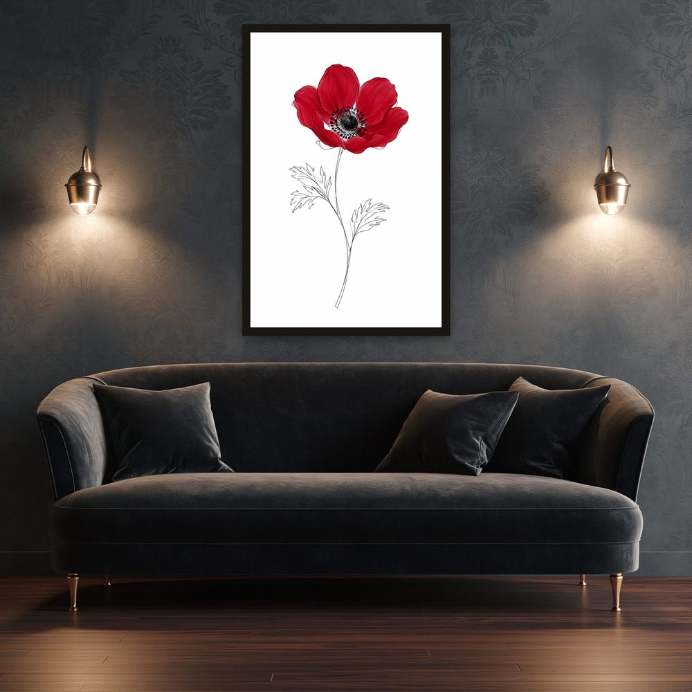 Red Anemone line art wall art by Brunelvi — Ansicht 3