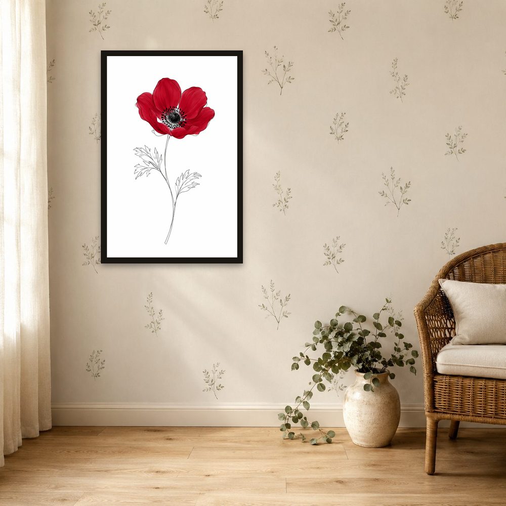 Red Anemone line art wall art by Brunelvi — Ansicht 4