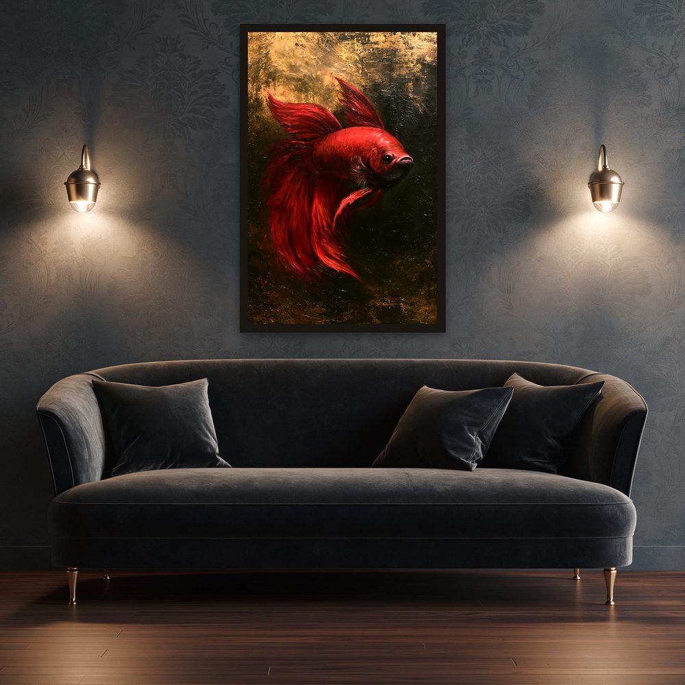 Red Betta Fish impasto oil painting wall art by Brunelvi — Ansicht 3