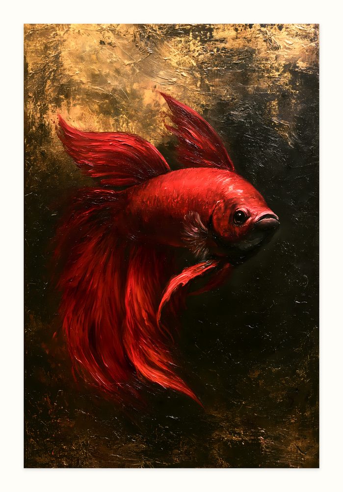 Red Betta Fish impasto oil painting wall art by Brunelvi