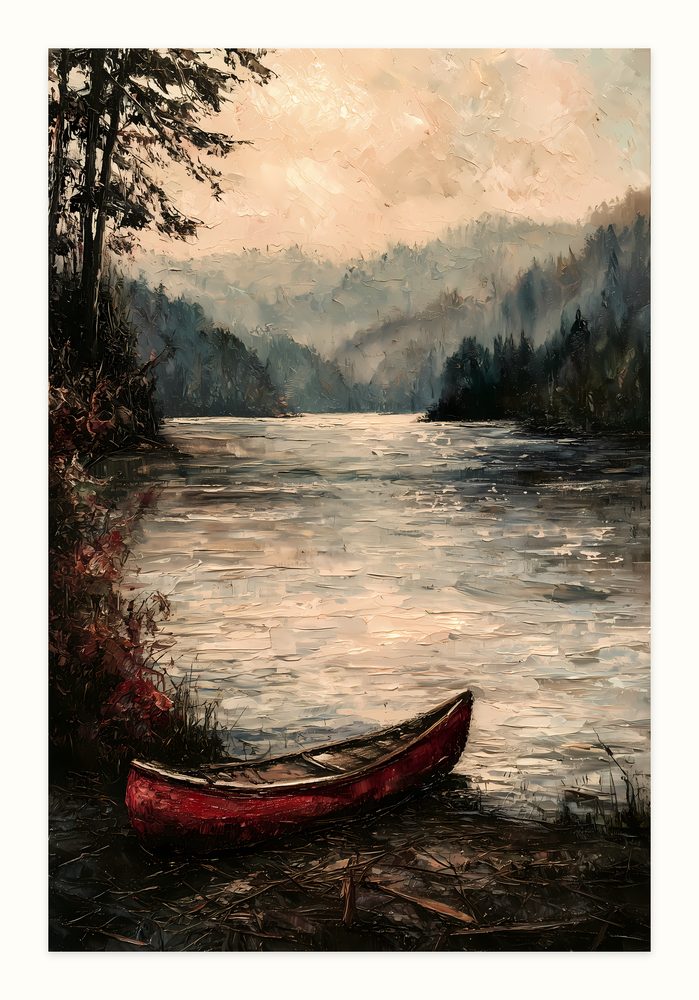 Red Canoe impasto oil painting wall art by Brunelvi