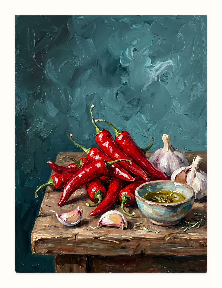 Red Chili Peppers impasto oil painting wall art by Brunelvi