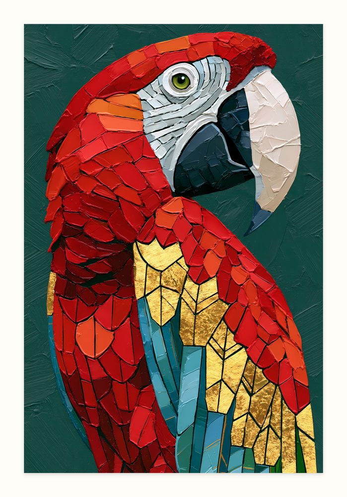 Red Macaw impasto oil painting wall art by Brunelvi
