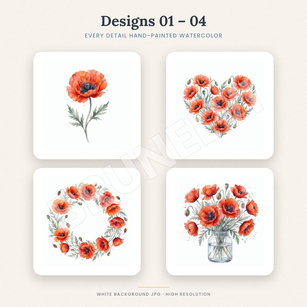 Red Poppy Clipart Bundle — jpg bundles (white bg) clipart by Brunelvi — view 3
