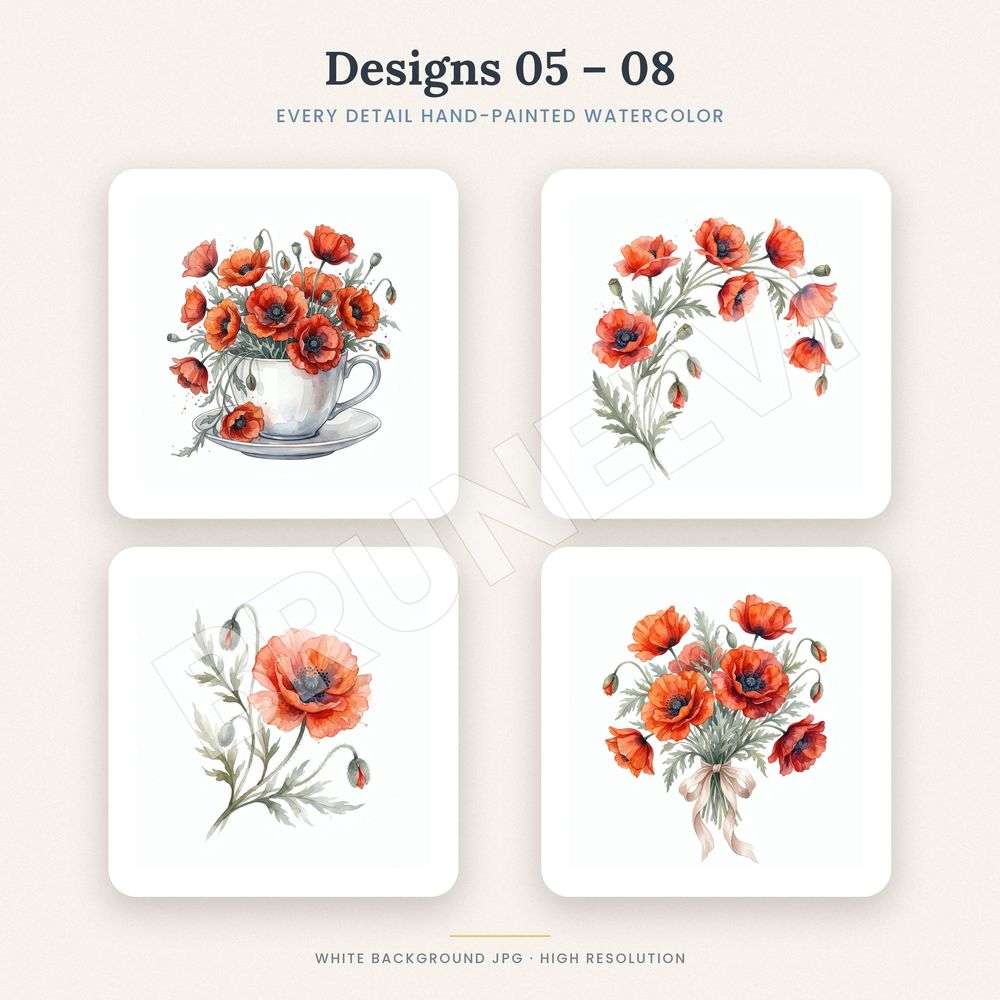 Red Poppy Clipart Bundle — jpg bundles (white bg) clipart by Brunelvi — view 4