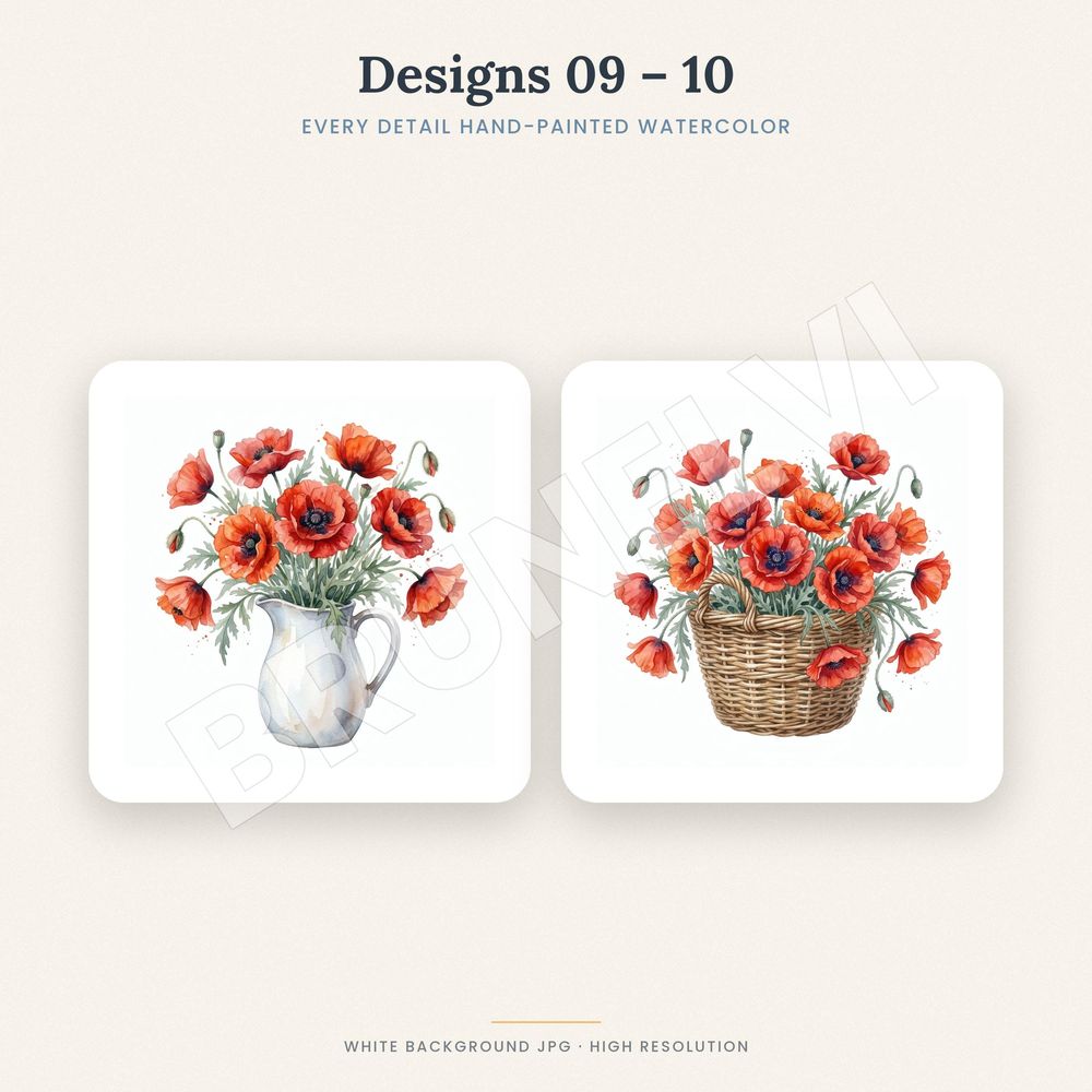 Red Poppy Clipart Bundle — jpg bundles (white bg) clipart by Brunelvi — view 5