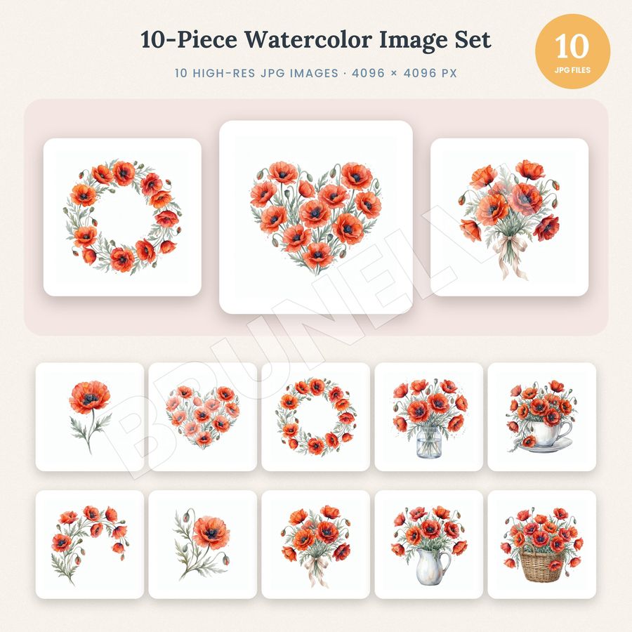 Red Poppy Clipart Bundle — jpg bundles (white bg) clipart by Brunelvi