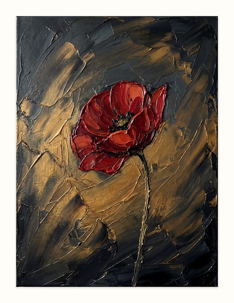 Red Poppy impasto oil painting wall art by Brunelvi