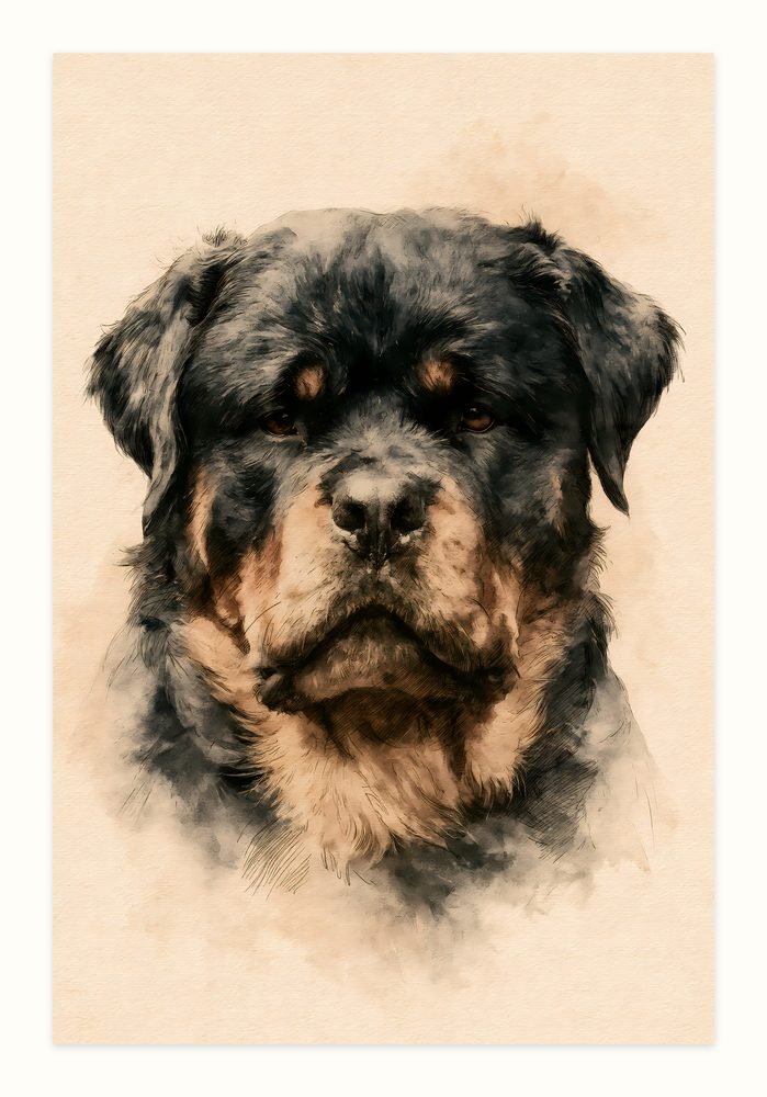 Rottweiler vintage illustration wall art by Brunelvi
