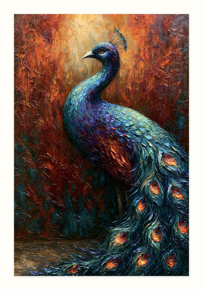 Royal Peacock impasto oil painting wall art by Brunelvi