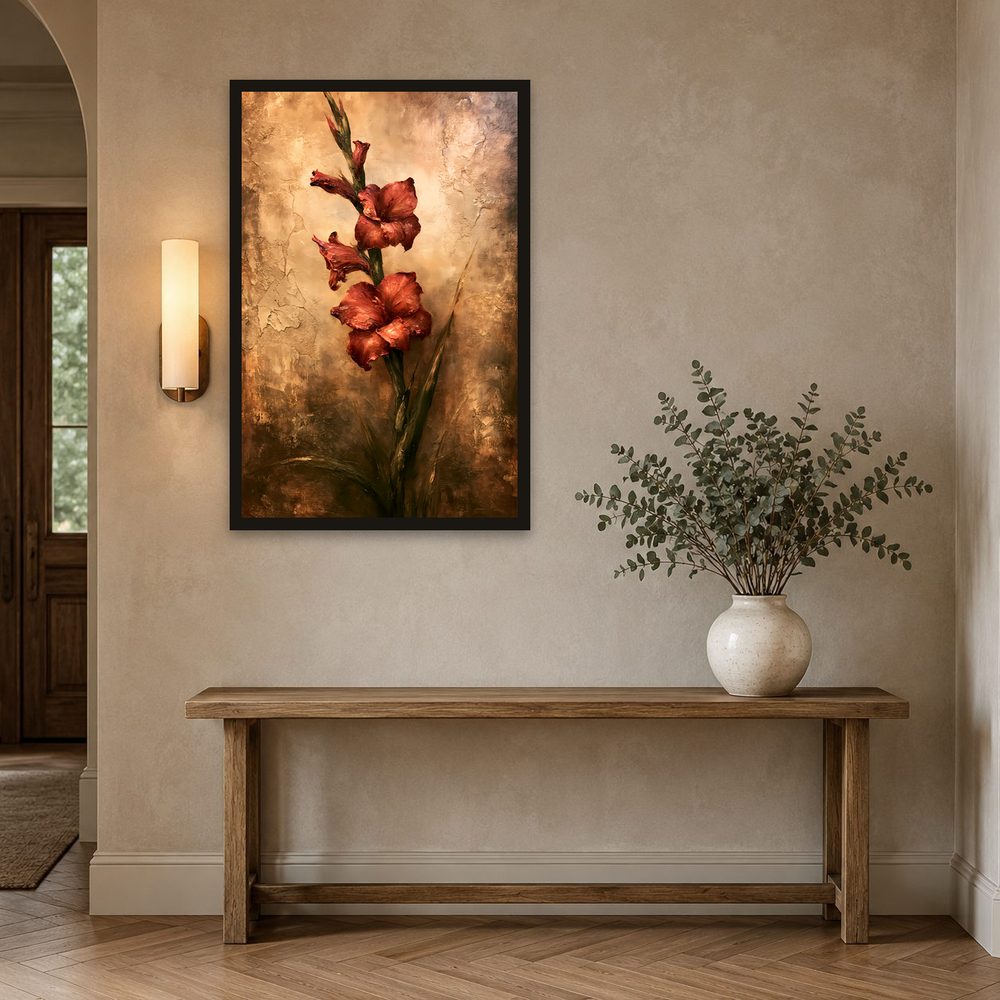 Rust Red Gladiolus impasto oil painting wall art by Brunelvi — Ansicht 2